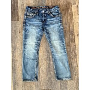 Rock Revival Jeans Men's 34 Distressed Faded Brayden Straight Blue Denim